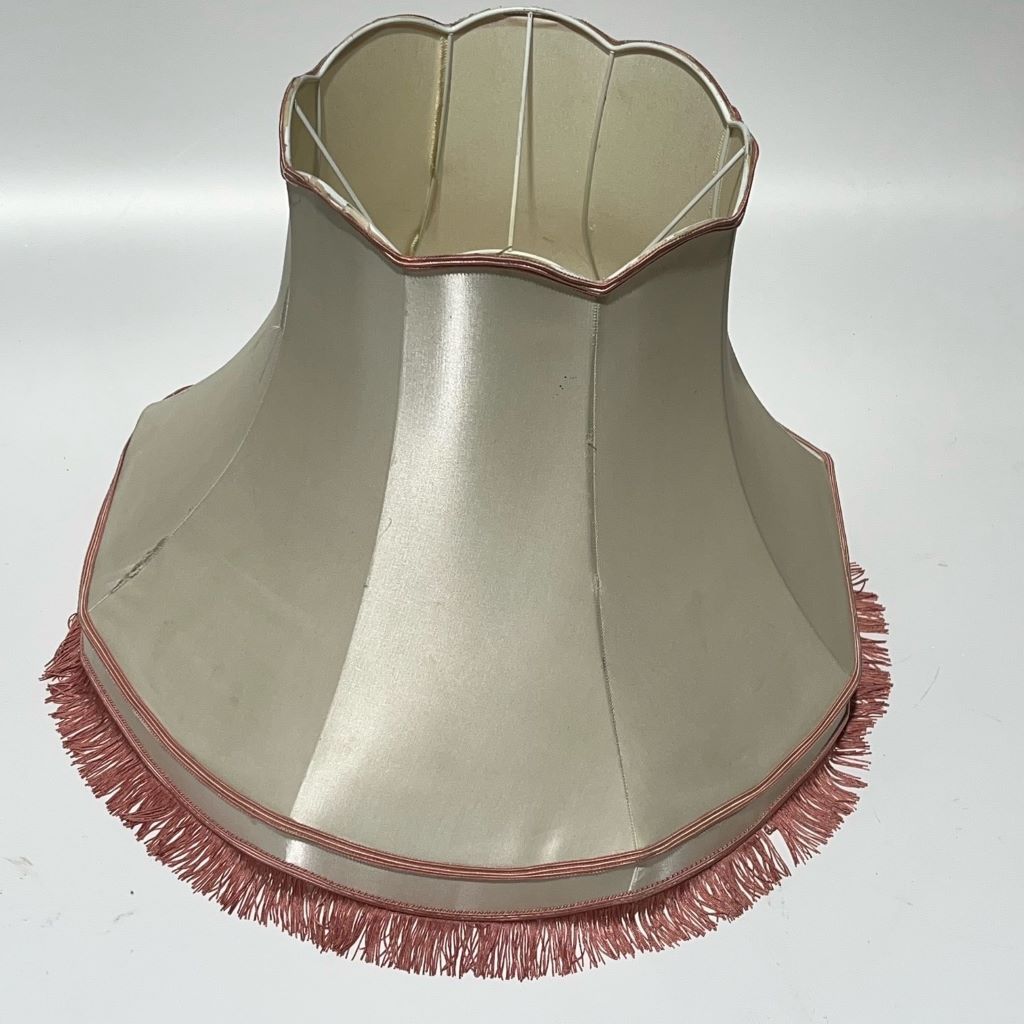 LAMPSHADE, Vintage (LARGE) Satin Cream with Blush Pink Fringing